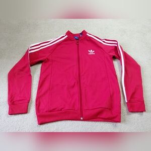 Adidas Red and White Track Jacket Full-Zip Stand-Up Collar